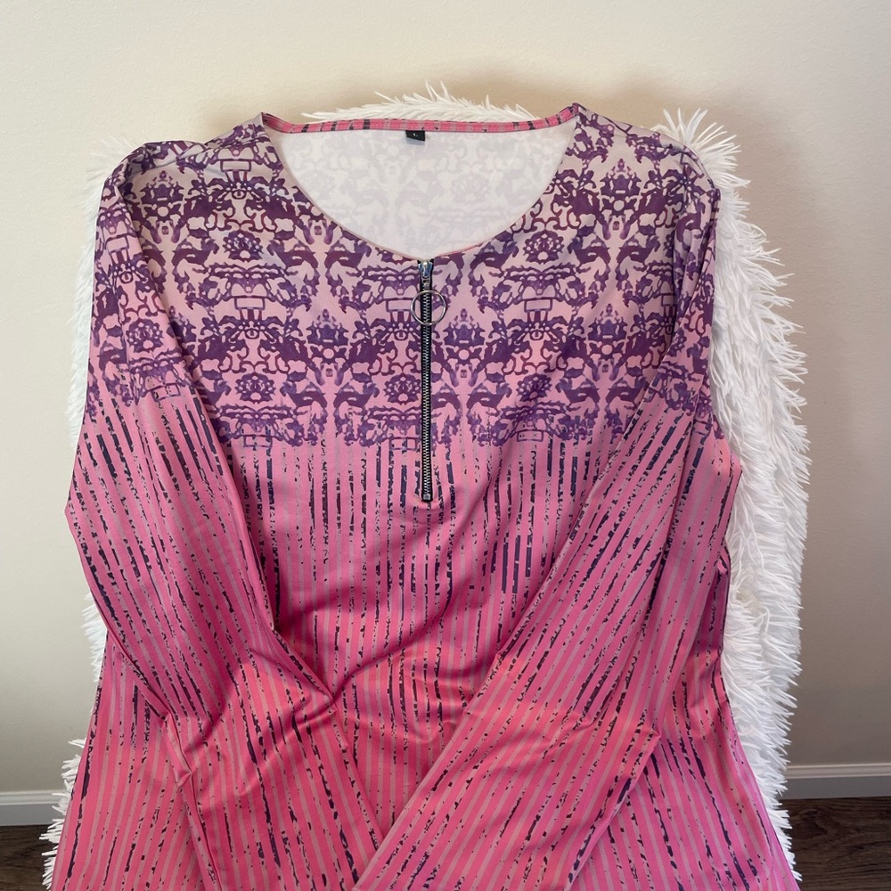 SHEIN Gradient Pink and Purple Long Sleeve Top